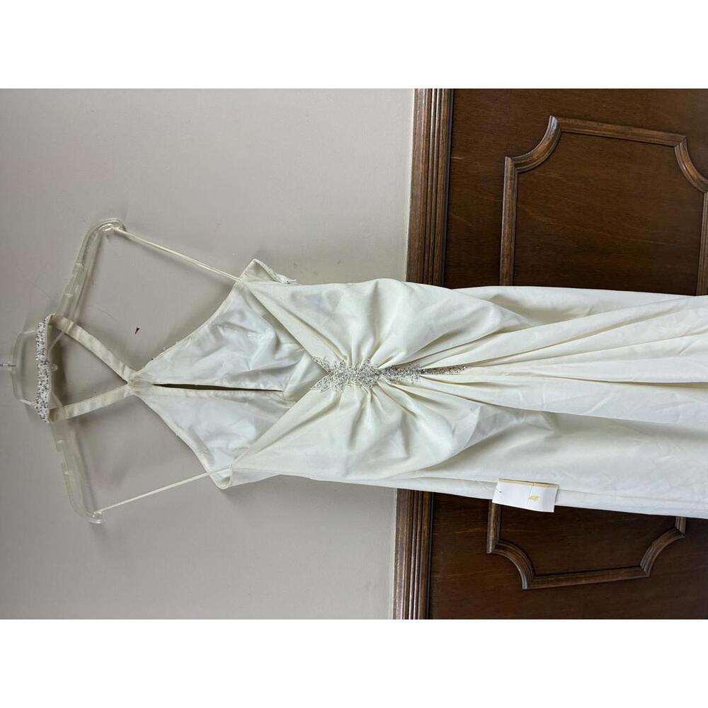 Demetrios Ivory Halter Open-Back Bridal Gown Rhinestone Neckline sz 8 Formal NWT - Picture 6 of 8